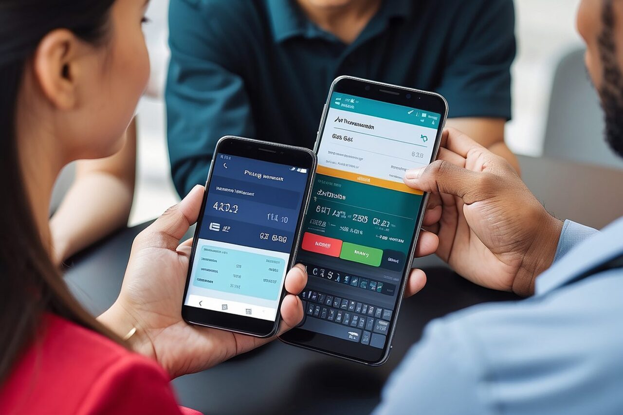 Personne comparant des contrats d’assurance sur un smartphone
